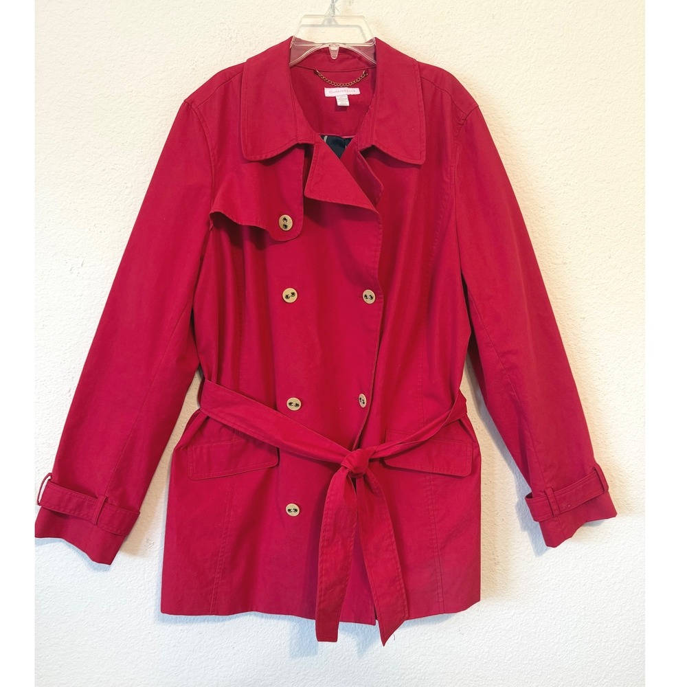 Charter Club Trench Coat XL Red Double Breasted Classic‎ Red Hat Society